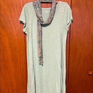 Eileen Fisher Green T-Shirt Dress with Scarf